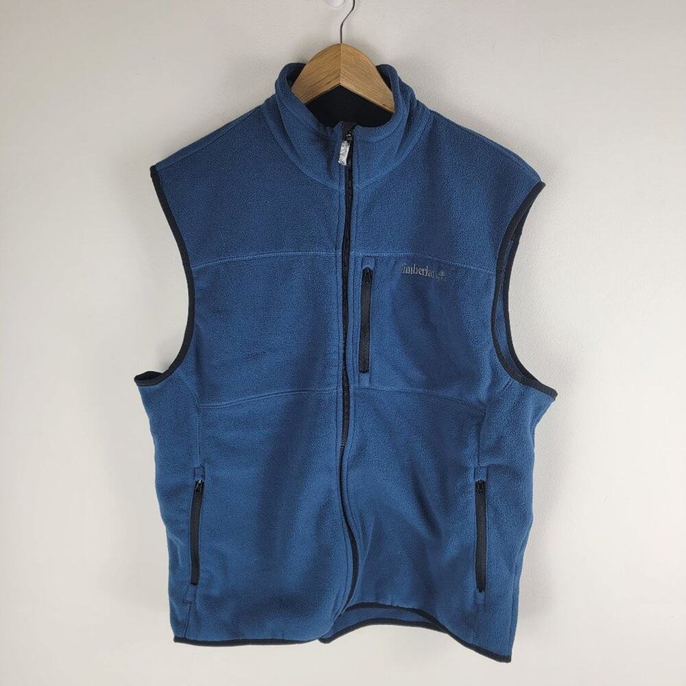 Timberland Fleece Sleeveless Vest Zip Up Blue Sleeveless Size L